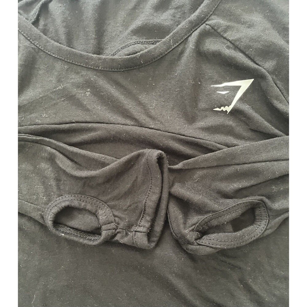 Gymshark Crop Top Womens Size Medium Long‎ Sleeve Flex Sports Black Thumb Holes - Picture 7 of 8